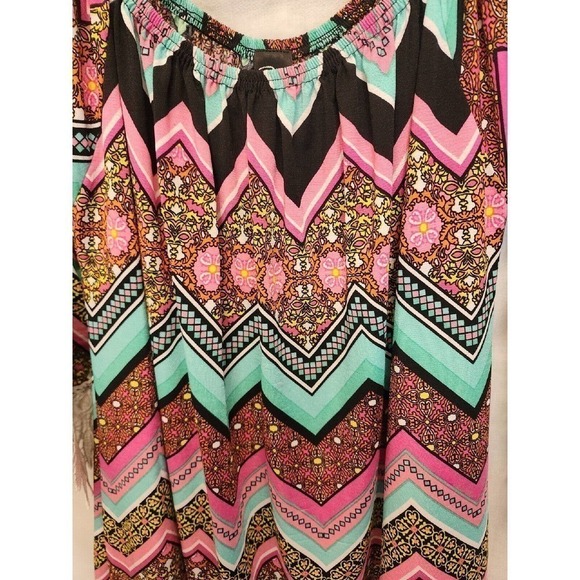 Chevron Top Tunic Boho Blouse Size XLarge 3/4 Lace Multi-Color Hippie Women's - Picture 5 of 8